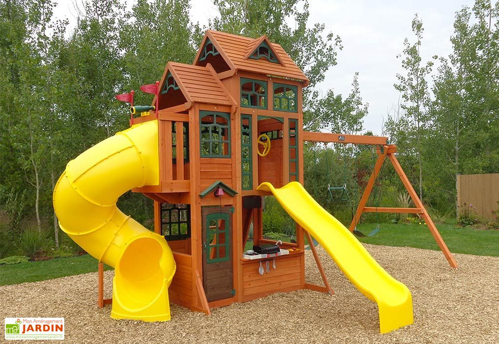 Aire De Jeux Kidkraft Bois De Cedre Canyon Ridge Balancoires Toboggans Kidkraft