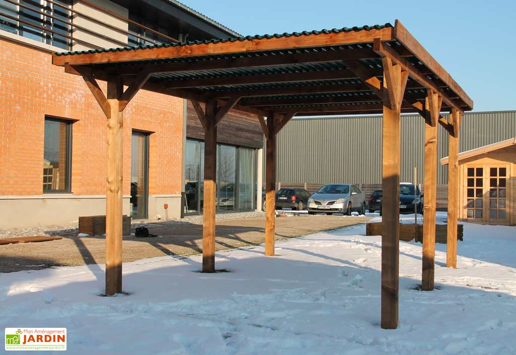 Carport Bois Enzo 1 Voiture Teinté Marron 3x5 1x2 33