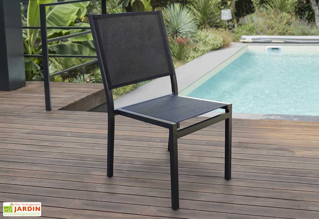 Chaise de jardin empilable en aluminium et textilène noir (lot de 2