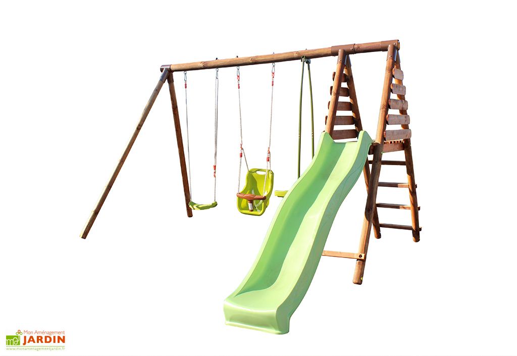 Portique En Bois Toboggan Et 2 Agres 3 12 Ans 1 Siege Bebe Tulipe Soulet