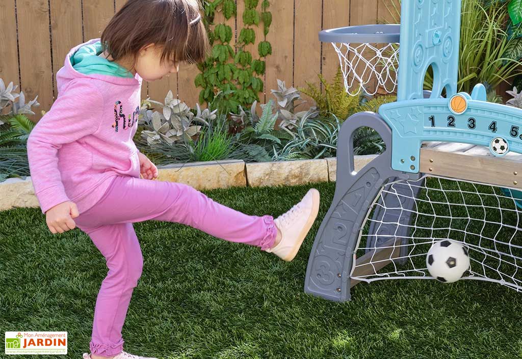 Toboggan multifonctionnel 5 en 1 pour enfants avec balançoire, panier de  basket-ball réglable, but de football, toboggans pour bébé (rose)