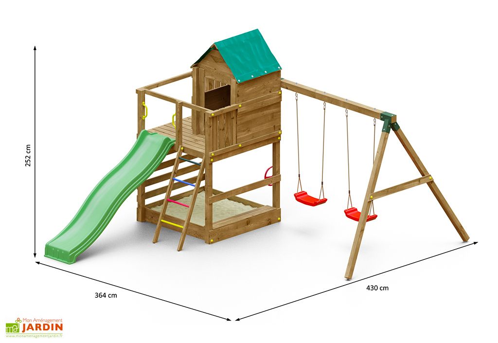 Aire de jeux en bois toboggan, cabane et bac à sable – TP Treehouse - TP  Toys