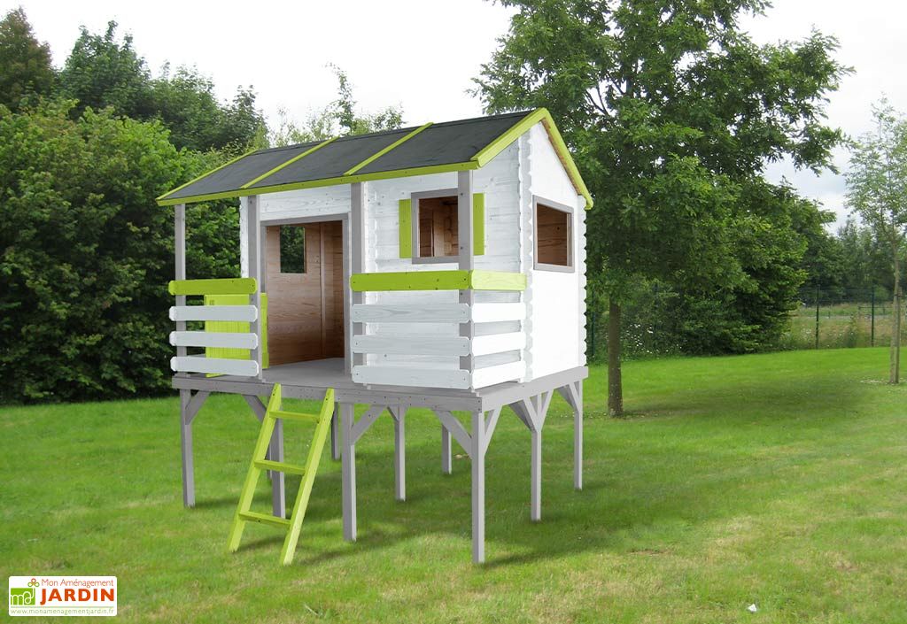 Cabane Maison Enfant en Bois Brut avec Etage Mezzanine Duplex - Soulet