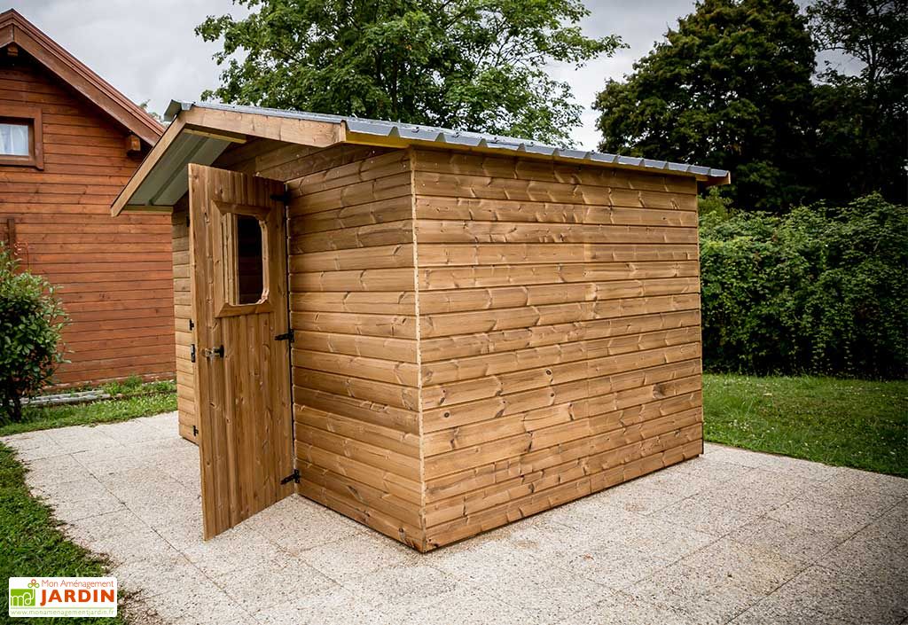 Abri de jardin en bois d'épicéa traité toit bac acier Thermabri – 9 m² -  Habrita