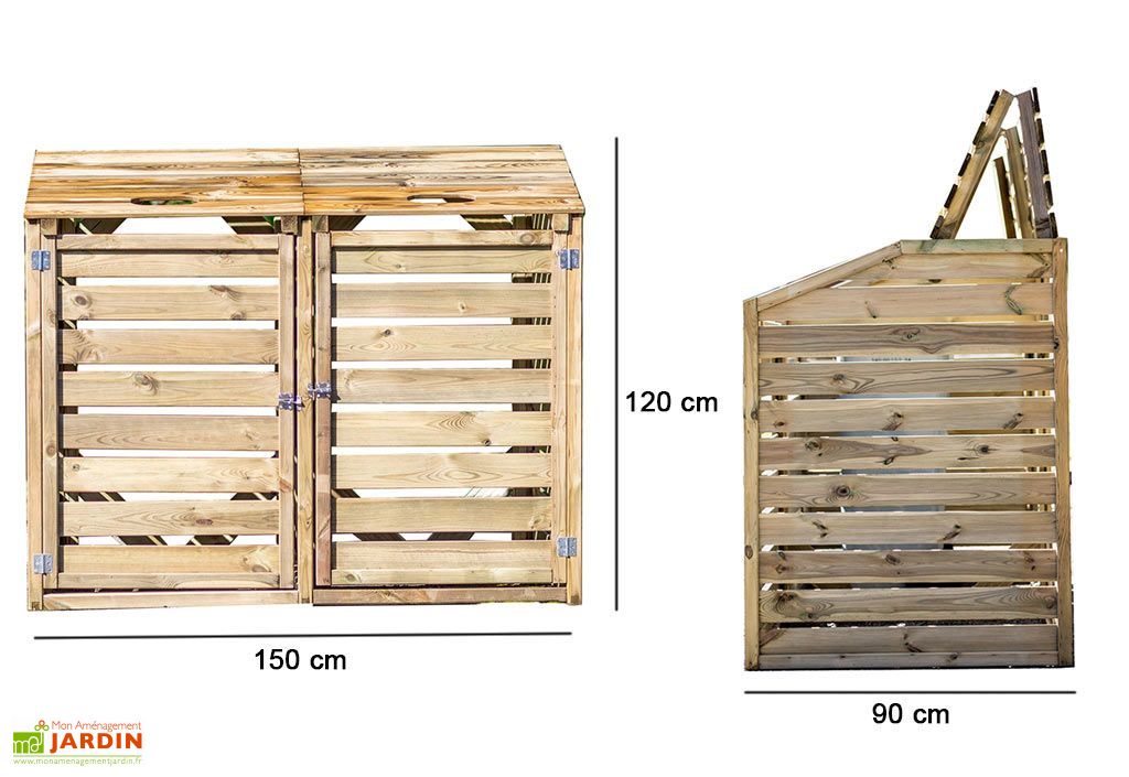 Cache-poubelle double en bois de pin traité 92 x 148 x 122 cm - Weka