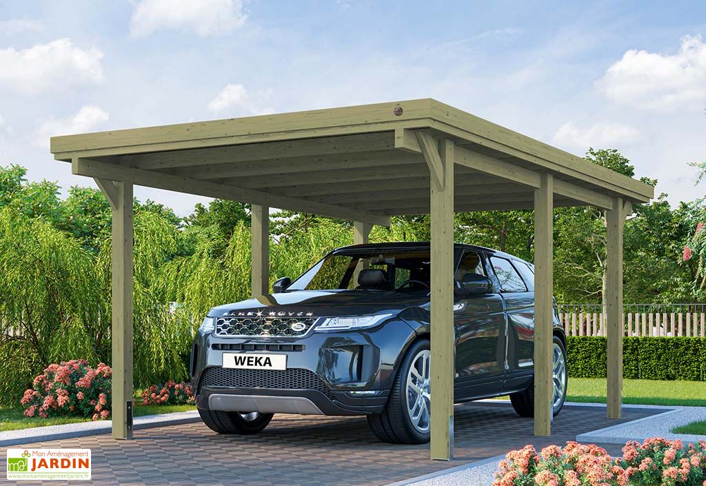 Carport Double en Bois d'Épicéa Traité et Fibre de Verre Capri 30