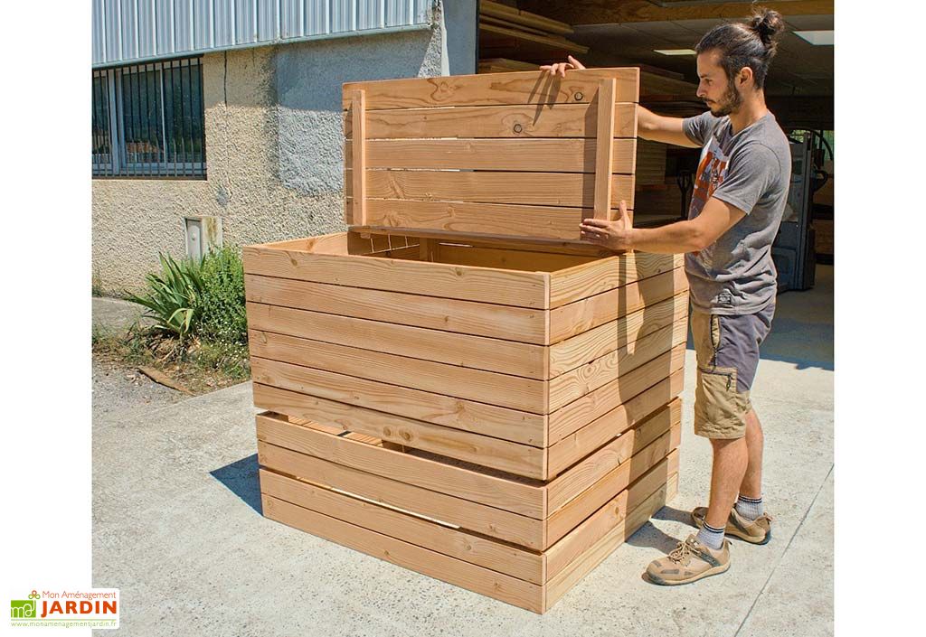 Composteur en bois Douglas 1800 L – 145 x 125 x 105 cm