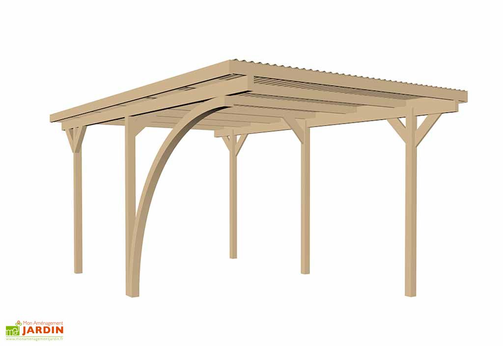 Carport en bois exotique Iroko autoportant de 15 à 30 m2 - 350x500