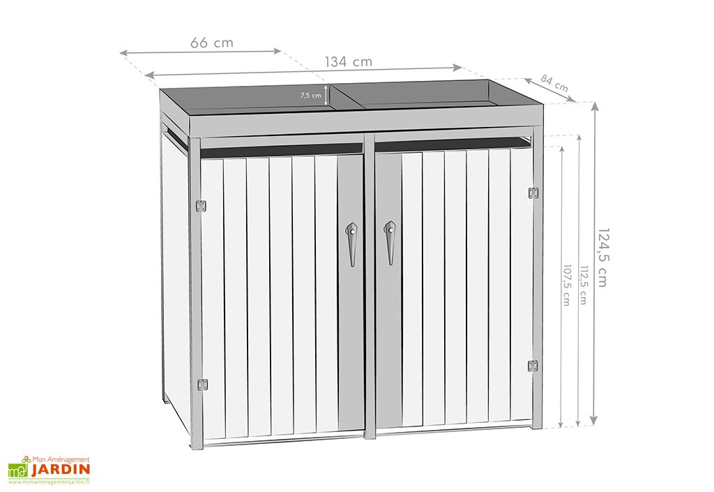 Abri de poubelle jardin - cache poubelle - 2 portes verrouillables, toit  ouvrant - tôle d'acier blanc vert - Conforama