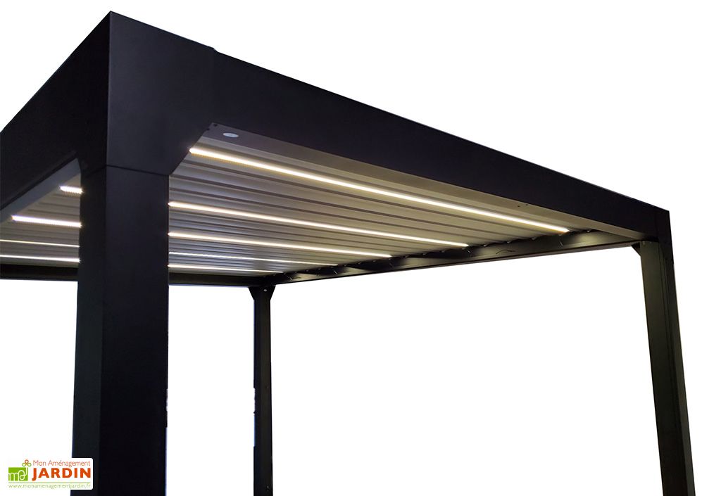 Pergola bioclimatique autoportante motorisée aluminium Green Outside  Premium 4 x 3 m avec éclairage LED