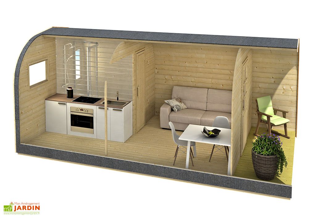 D Chalet Bois/Pod de 18m² (3X6m) fabriqué en épicéa de 44mm - Chalet Bois  BHE Abri de jardin /Pod de 18 m2 fabriqué en épicéa massif de 44 mm