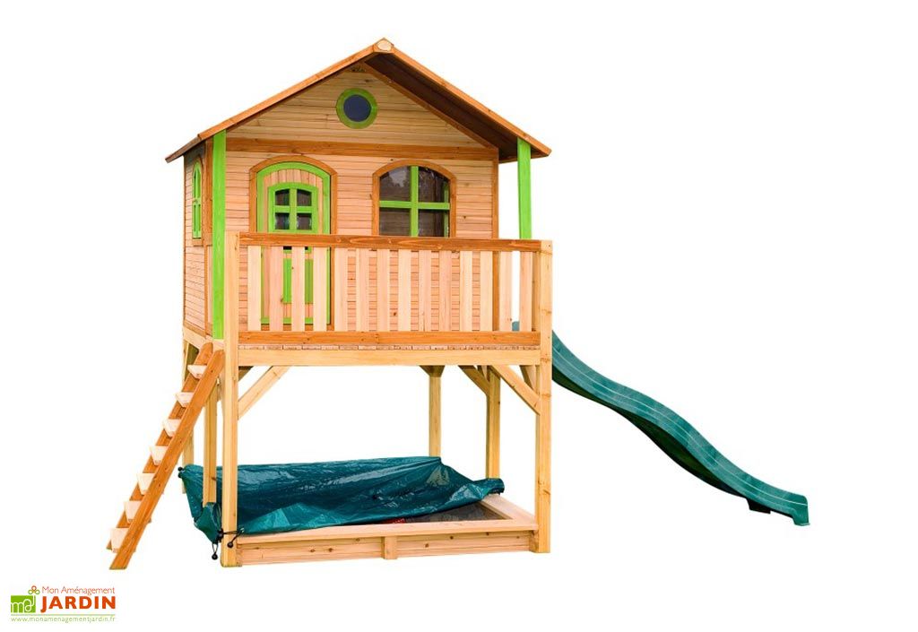 Maisonnette Enfant en Bois de Cèdre avec Toboggan Loft 750 (5