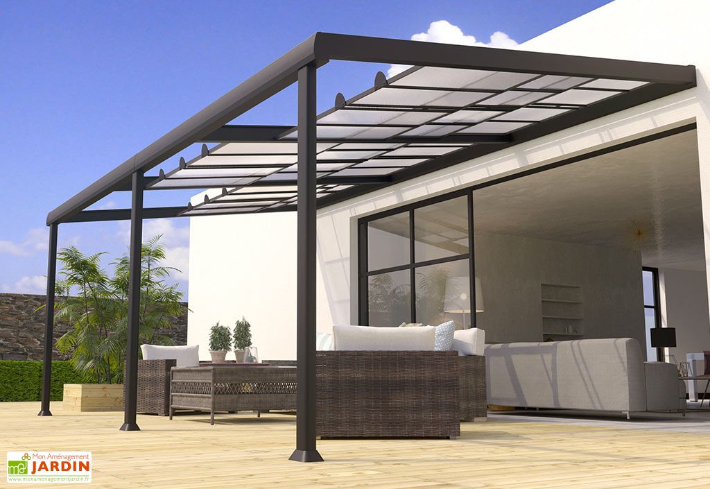 Pergola adossée 5x3m aluminium anthracite Toit de terrasse aluminium - Ciel  & terre