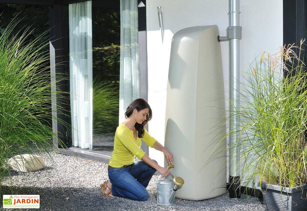 Collecteur d'eau de pluie beige sans coupe de gouttière ronde 80 à