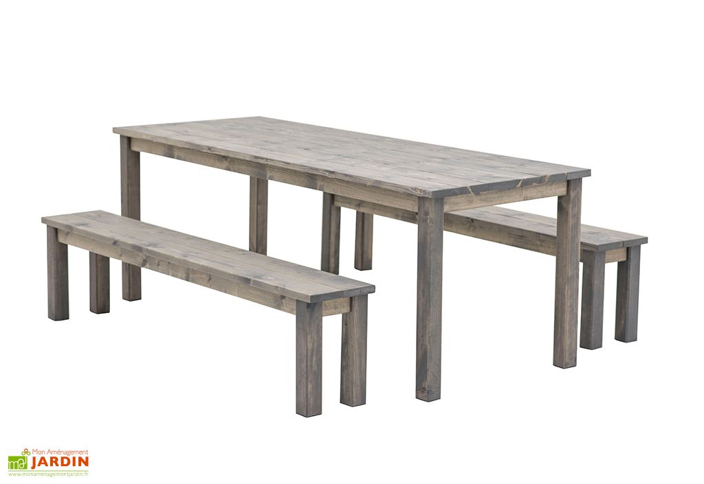 Table de jardin en bois 150cm + 2 bancs Guyane