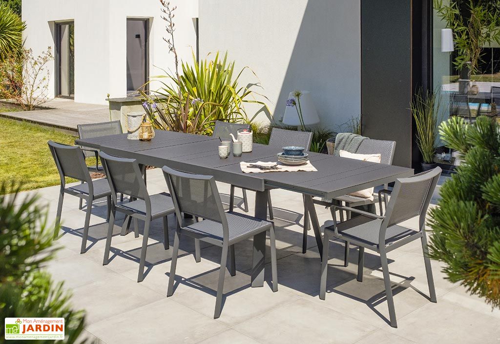 Table de jardin rectangulaire aluminium céramique effet bois