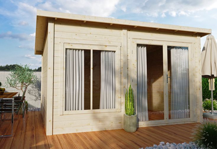 Abri de jardin en bois avec baies vitrées, Faro, 28 mm, 12 m², toit plat,  Solid, achat, pas cher