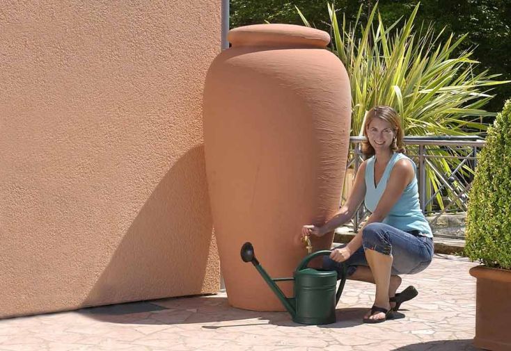 Récupérateur d'eau mural rectangulaire + robinet, GARANTIA, 300 litres, gris
