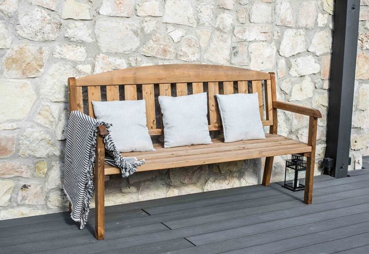 Banc de jardin 3 places en bois massif traité – 170 x 63 x 97 cm