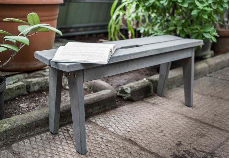 Banc de jardin en bois de pin imprégné gris – 130 x 30 x 45 cm