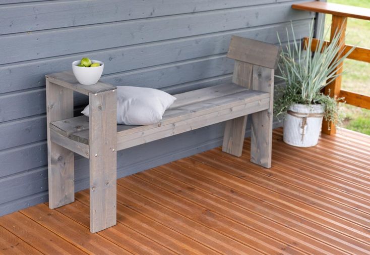 Banc de jardin en bois imprégné gris avec accoudoirs – 140 x 36 x 71 cm