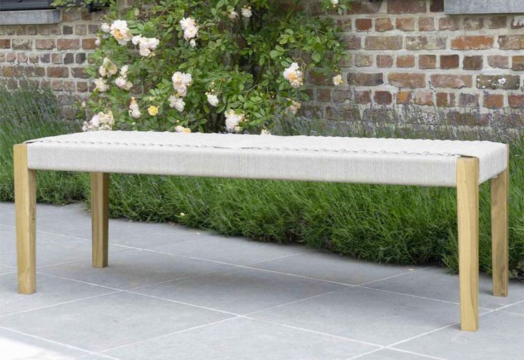 Banc de jardin en bois de teck et cordage beige - Calvi