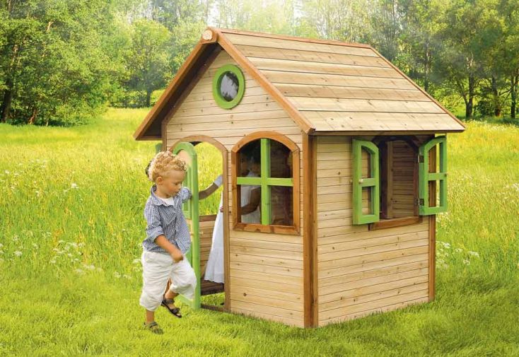 Maison En Bois Avec Abri Et Terrasse Pour Enfants - Cabane Enfant