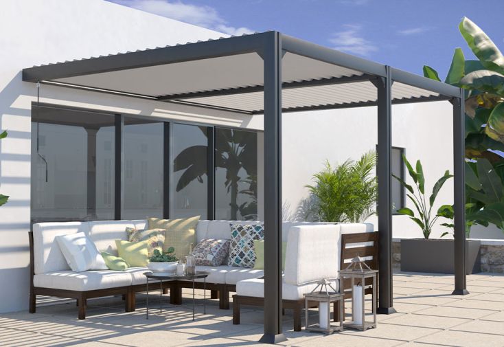 Pergola bioclimatique adossée Ibiza 4x3.5m - Ambiance Terrasse