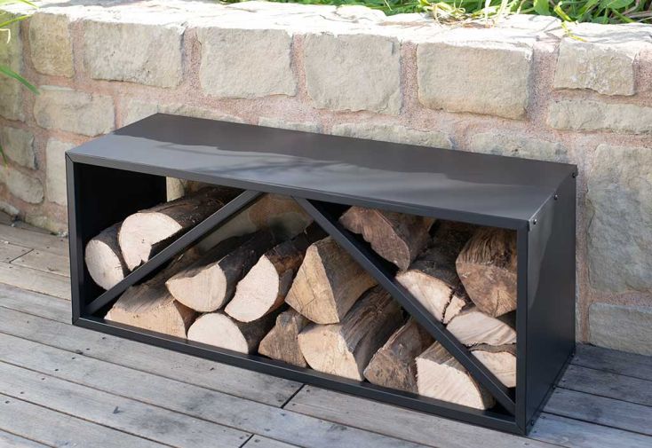 Accessoire rangement barbecue - Range-bûches horizontal acier noir