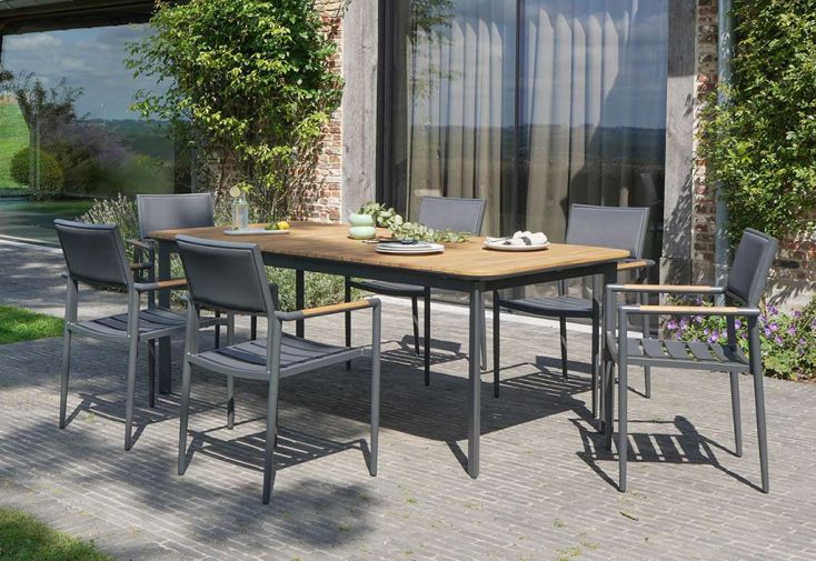 Salon de jardin haut 6 places en aluminium et teck – Piana