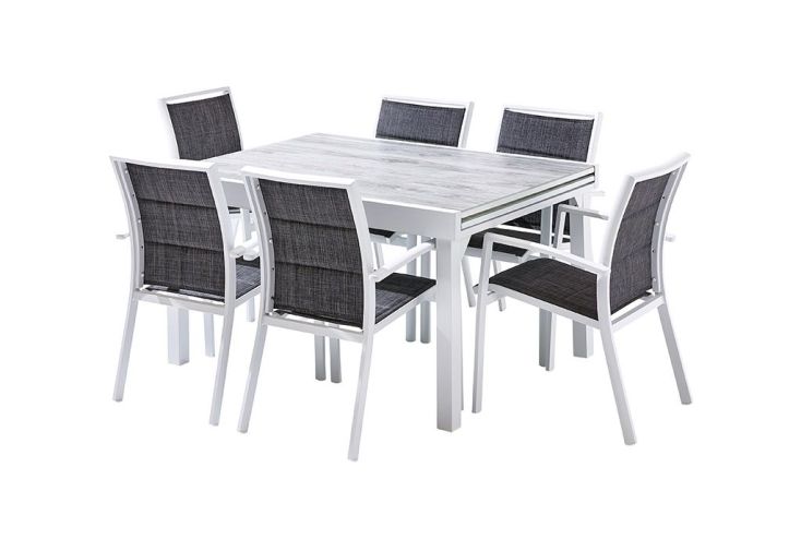 Salon de Jardin Aluminium : Table Extensible 135/270 cm + Fauteuils