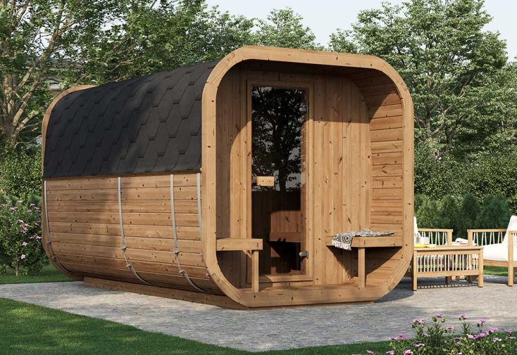 Sauna d’extérieur en bois traité ICON 385 Delux – 8,89 m²