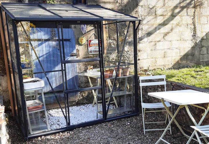 Serre de jardin adossée en verre Lams 2,5 m² - Melissa anthracite