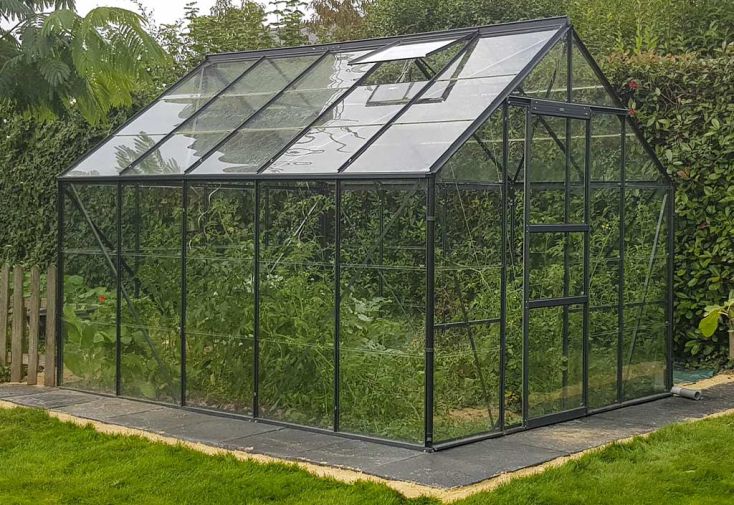 Serre de jardin en alu et verre trempé Lams 8,10 m² - Carvi gris