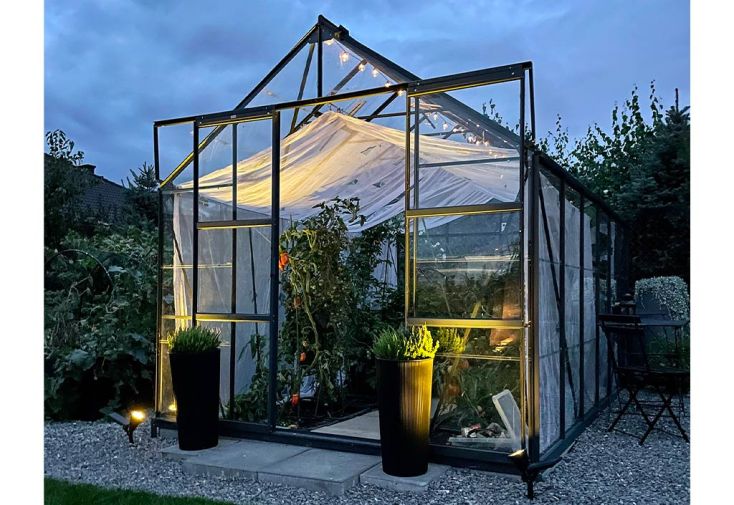 Serre de jardin en verre trempé Lams 9,7 m² - Laurus anthracite