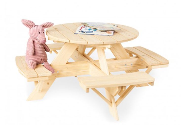 Table de jardin ronde en bois pour enfant Nicky – 1 table 4 bancs