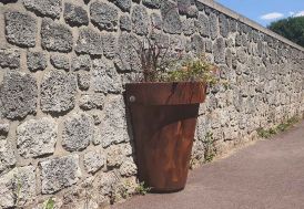 Demi pot de fleurs rond effet Corten