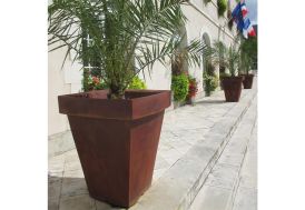 Grand pot de fleurs carré en PEHD effet Corten PAPI