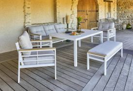 Salon de jardin en aluminium blanc avec canapé et banc 