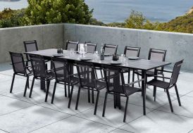 ensemble salon d'extérieur en aluminium avec table extensible et ses 12 fauteuils