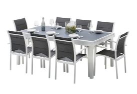 Salon de jardin en aluminium avec table extensible et fauteuils