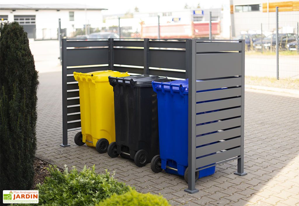 TRIPLE BOX POUBELLES EN ALU NOIR POUR 3 POUBELLES DE 240 LITRES