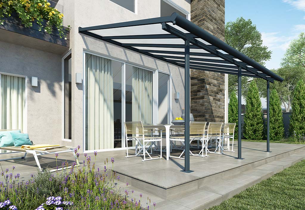 Pergola adossée ajustable - toit de terrasse en alu 3,05x5,57m X-METAL