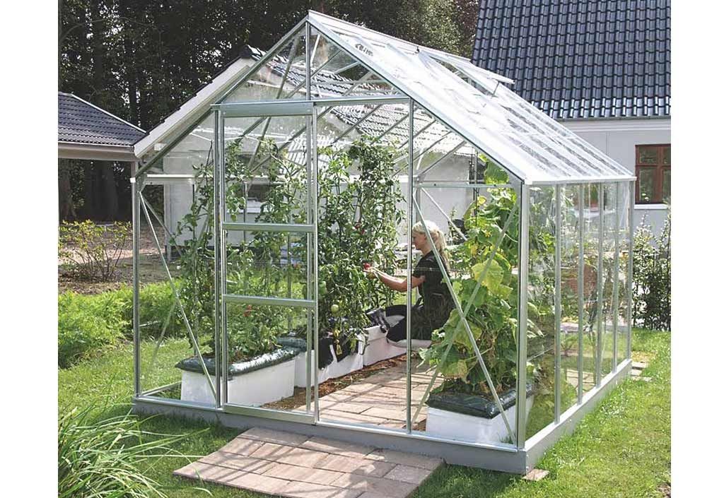 Serre de jardin en verre trempé Lams 8,10 m² - Carvi alu naturel