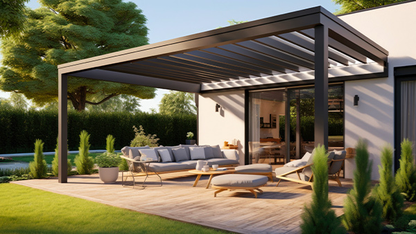 pergola adossée en aluminium sur la terrasse