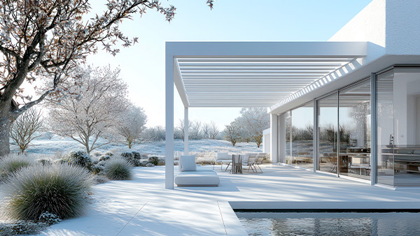 pergola blanche en aluminium adossée